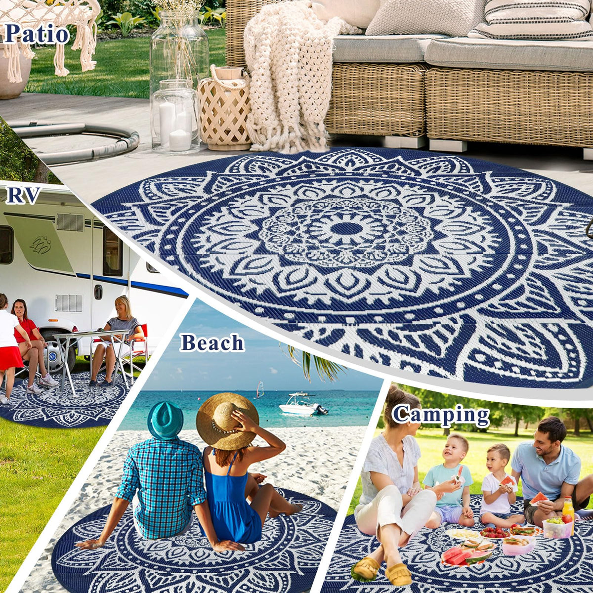 Famibay round outdoor rug easy to clean and quick to dry