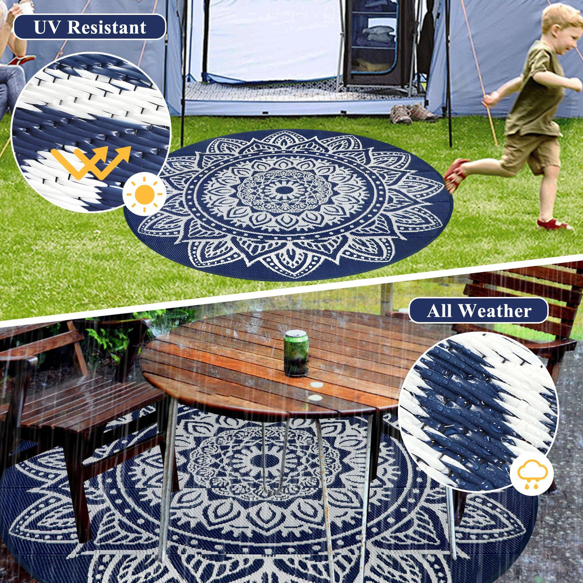 Famibay round outdoor rug lightweight portability suits camping trips and picnics