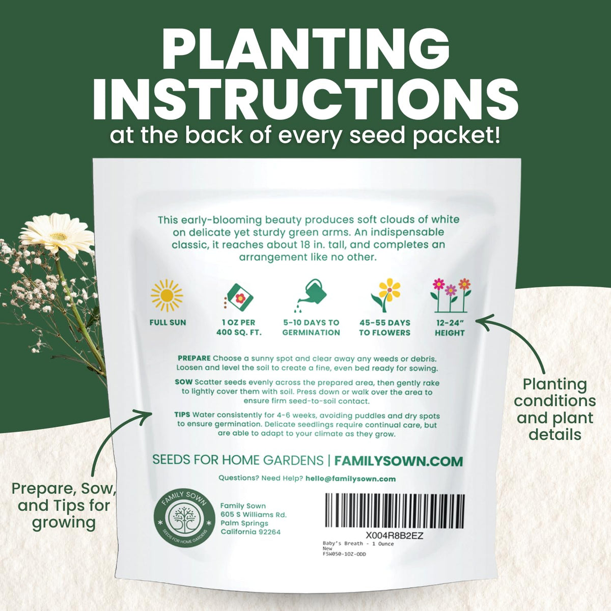 Family Sown 1oz freshness pouch preserves seed viability and easy storage