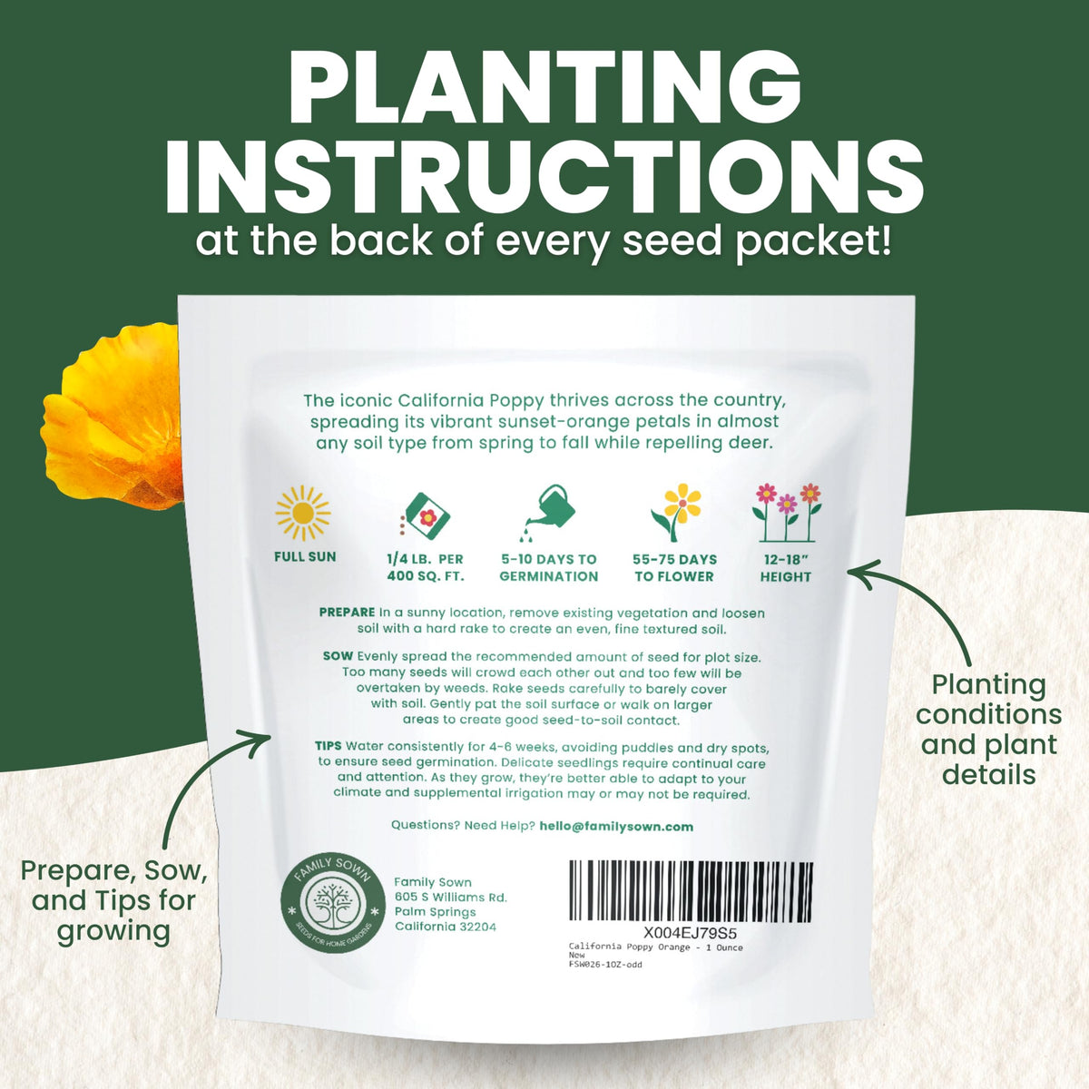 Meadow planting with Family Sown California Poppy Orange seeds