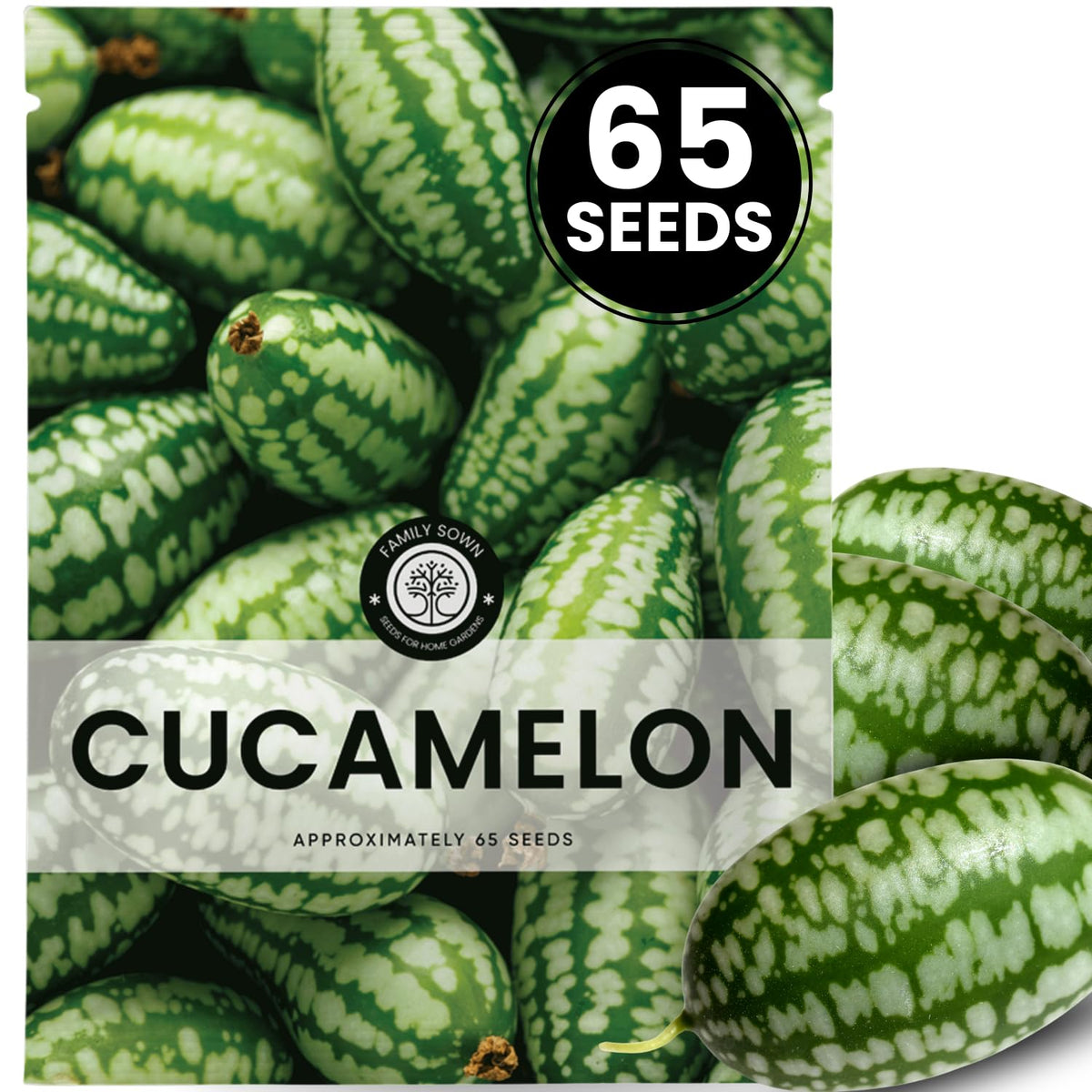 Family Sown cucamelon seeds packet front for reliable planting in warm weather.