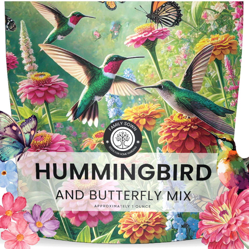 Family Sown Hummingbird Butterfly Mix seeds for a pollinator-friendly garden.
