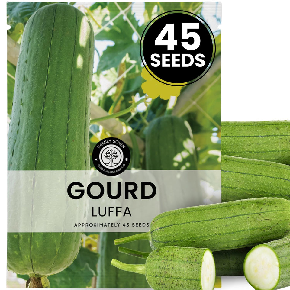 Family Sown luffa gourd seeds in 5g pouch showcase fresh viability for 2026 harvest