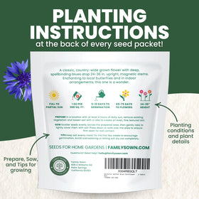 Family Sown one-ounce moisture-controlled pouch protects seed viability.