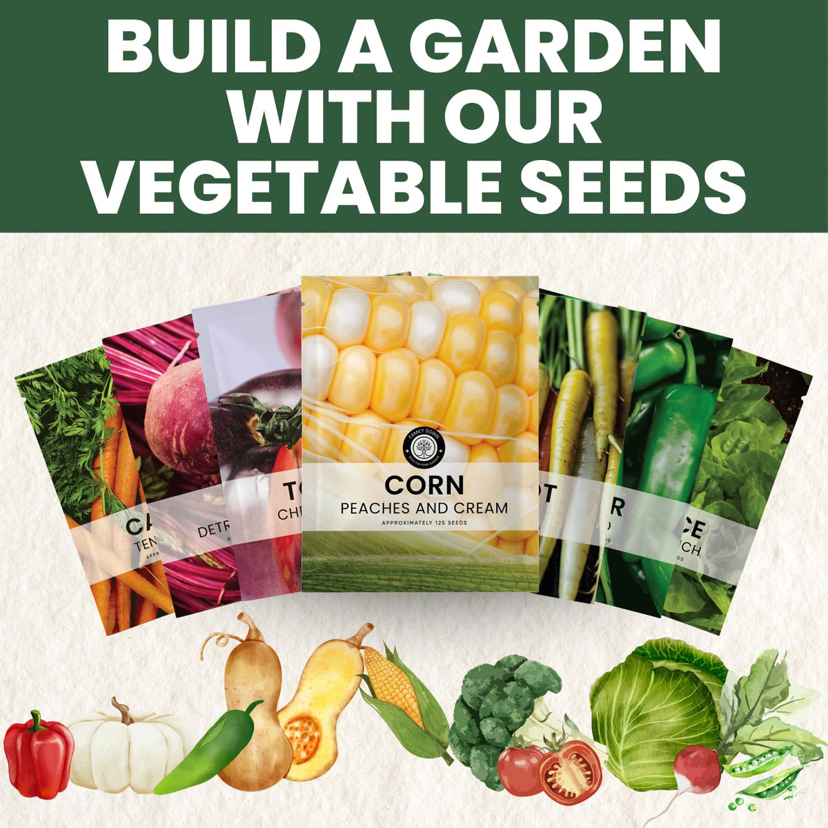 Family Sown Peaches and Cream freshness pouch — moisture sealed to protect seed viability.