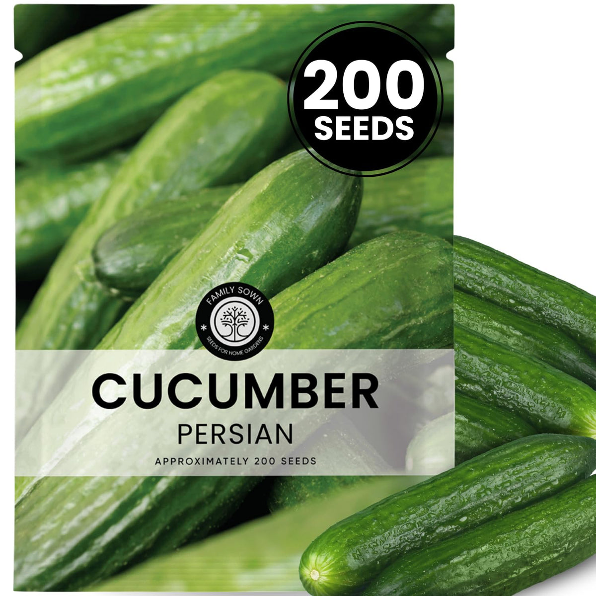 FAMILY SOWN Persian cucumber seeds in a 6g pouch, ready for reliable planting.