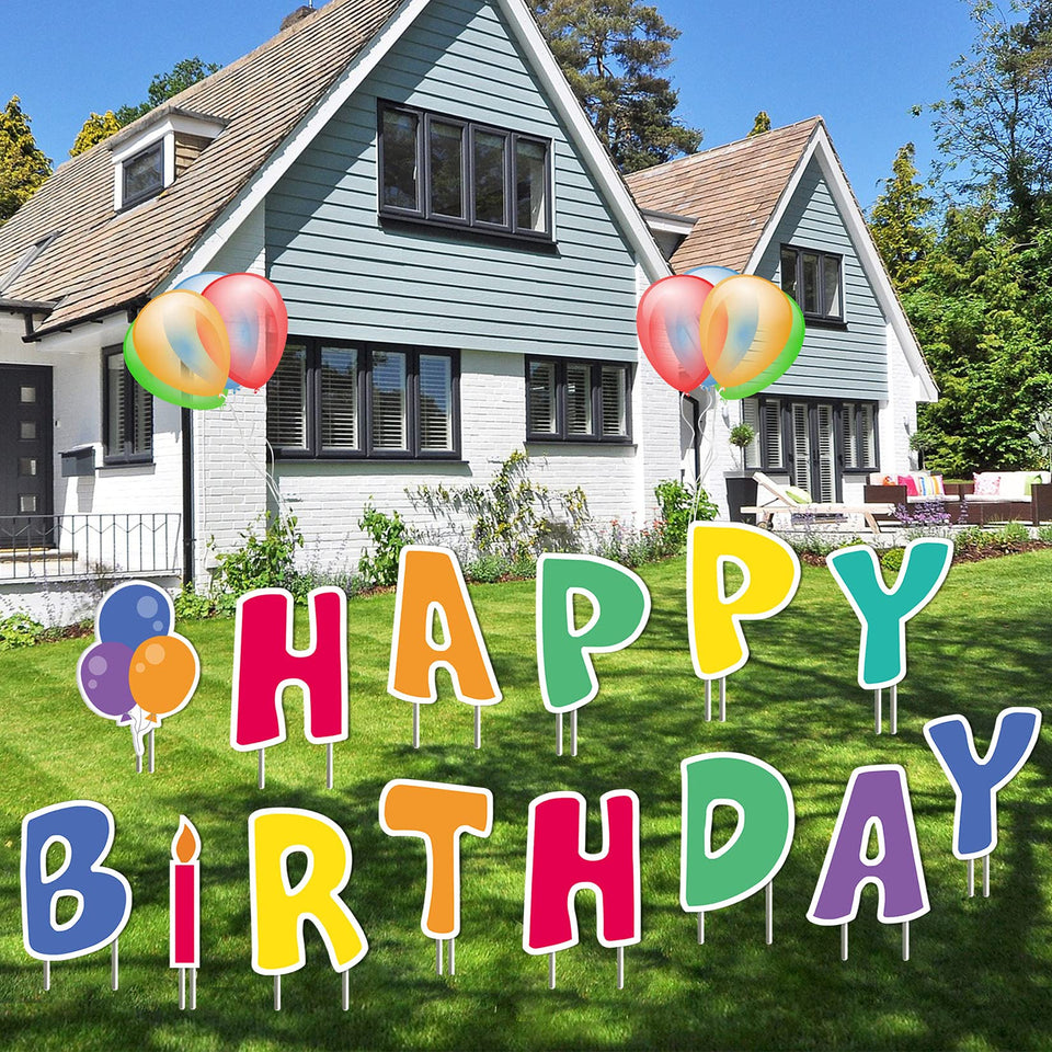 Fanboxk Happy Birthday yard sign with stakes for easy, secure display.