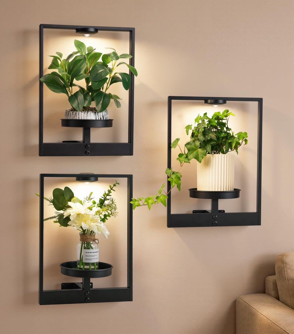 FancyPlus 3 Pack hanging planters with lights brighten living spaces.