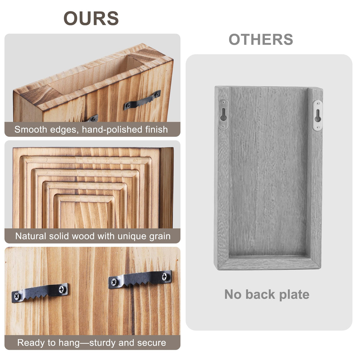 FancyPlus durable wooden wall vases measure 12.5 x 5.9 x 3.9 inches.