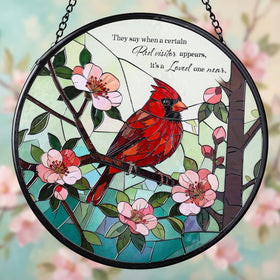 FancyPlus Cardinal Words Sun Catcher glows in windows adding warm color