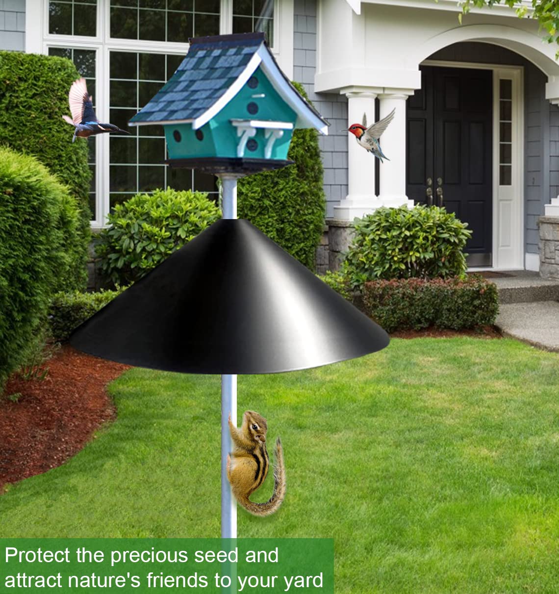 Fandature black pole mount baffle blends with garden decor
