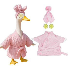 Fanfoobi Lady Porch Goose Outfit Pink Bathrobe for seasonal yard decor