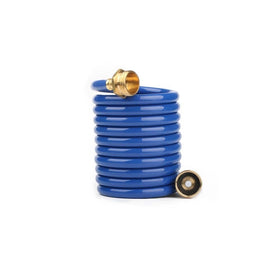 FangFarm 10ft coiled hose with brass connectors for balcony watering.