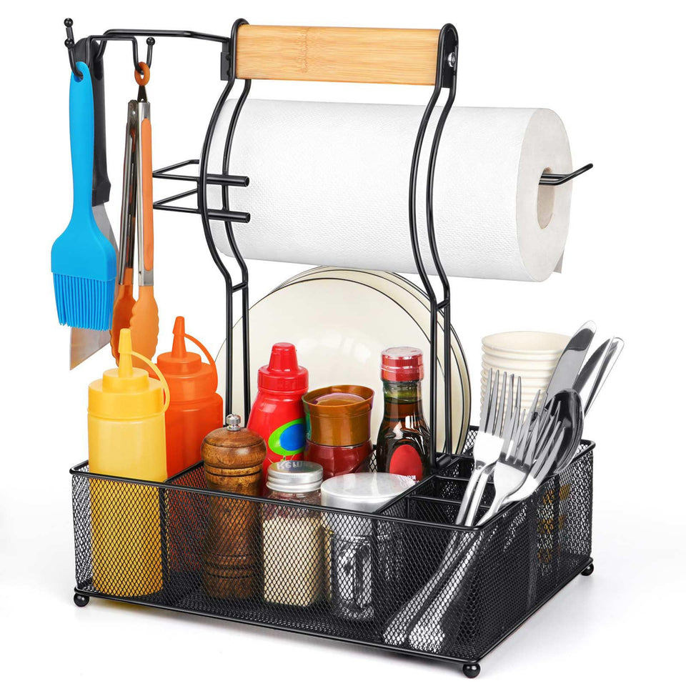 FANGSUN Grill Caddy with paper towel holder keeps towels within reach during grilling.