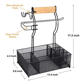 FANGSUN Grill Caddy shows seven compartments organizing tools, condiments, and napkins neatly.