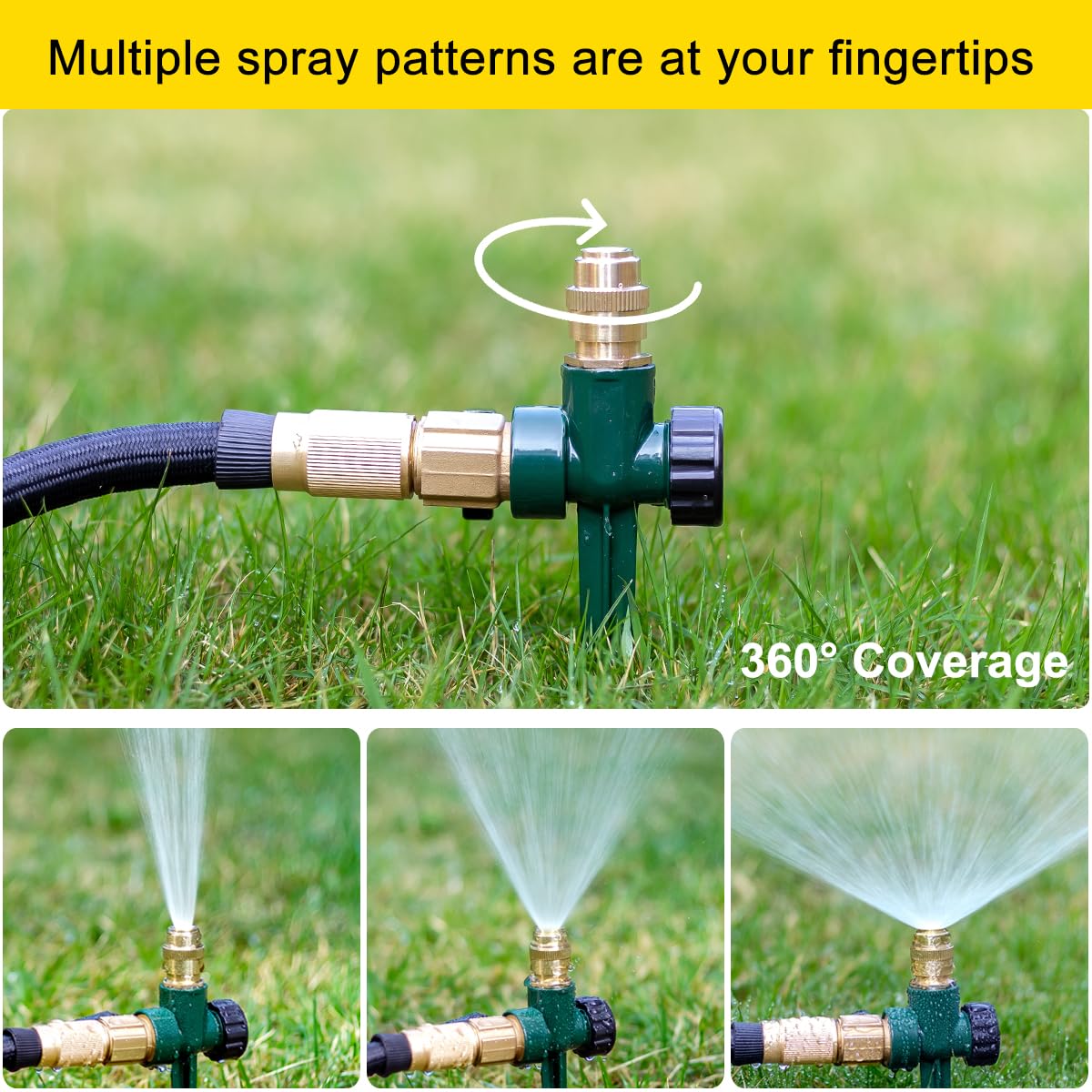 FANHAO metal spike secures sprinkler in soil for steady hands-free irrigation.