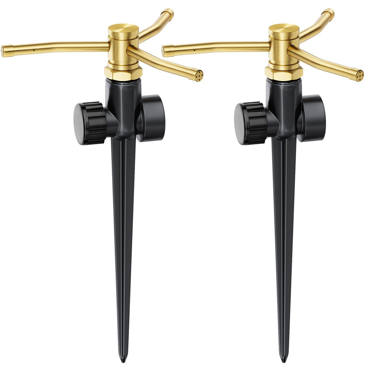 FANHAO 2-pack metal lawn sprinklers with spike base for stable irrigation.