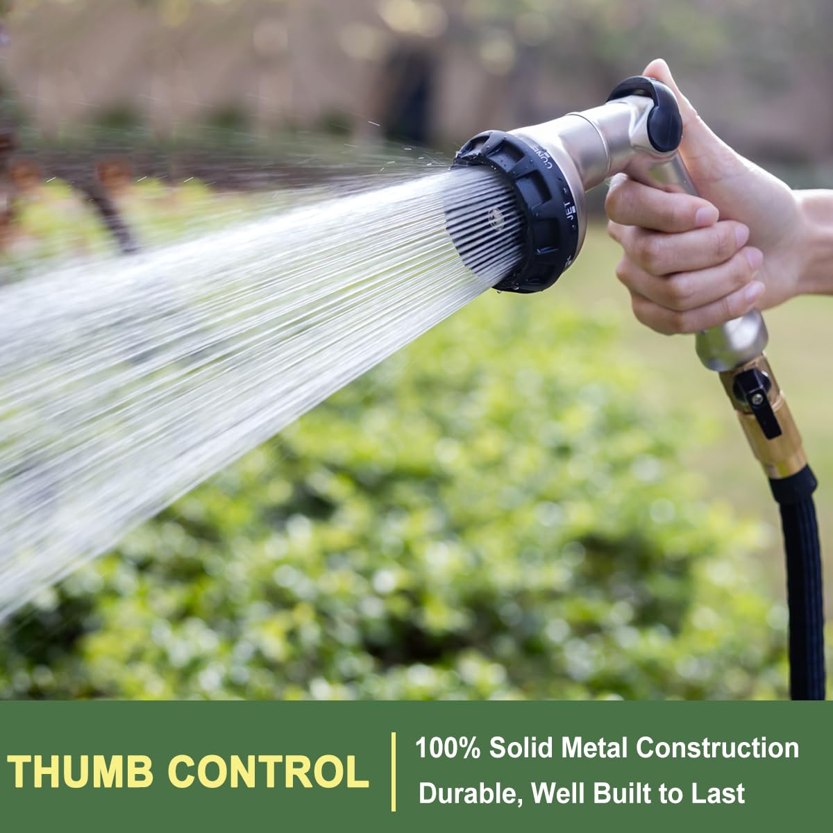 FANHAO nozzle showing eight spray patterns for versatile watering