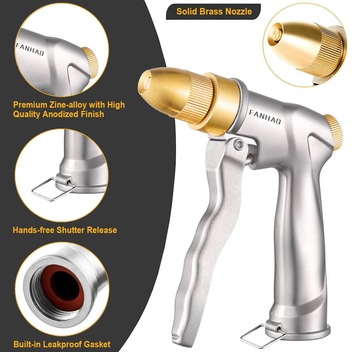 FANHAO adjustable spray pattern from gentle mist to strong jet.