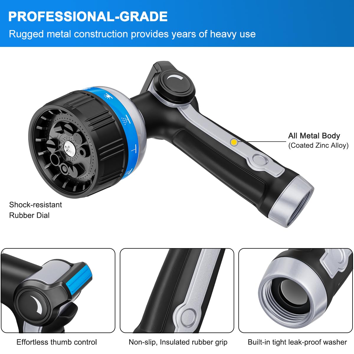 FANHAO ergonomic TPU-handled nozzle reduces hand fatigue during extended watering