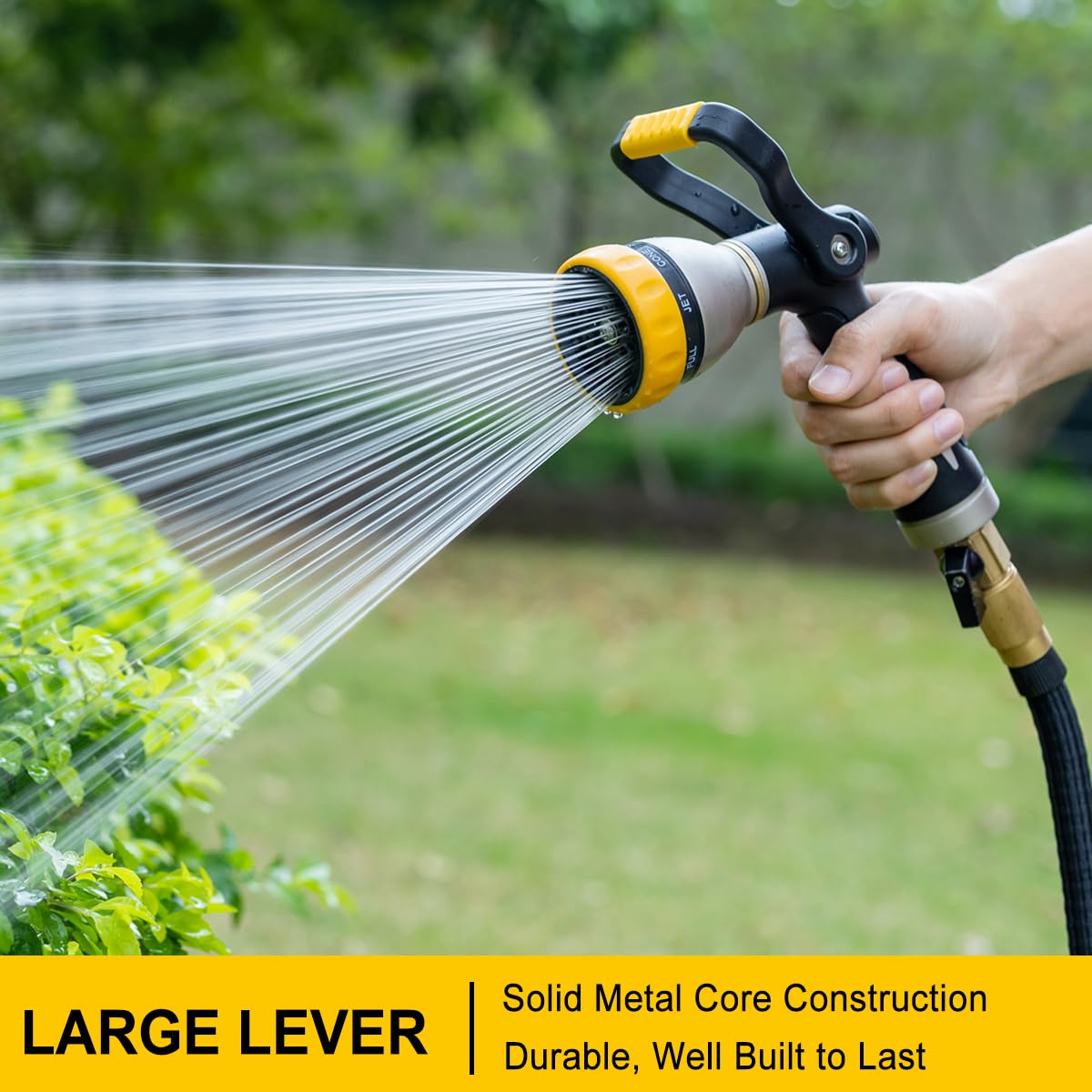 FANHAO lever control hose nozzle enables precise water flow with ease.