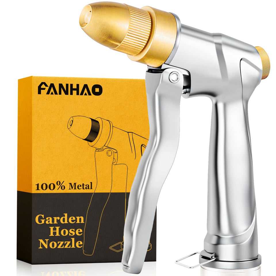 FANHAO garden hose nozzle with brass tip for precise watering.