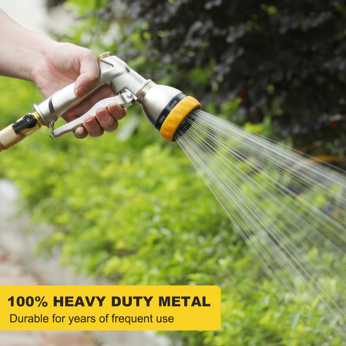 FANHAO dial detail shows seven spray patterns for versatile watering.