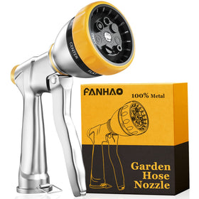 FANHAO garden hose nozzle front view highlights durable metal construction.