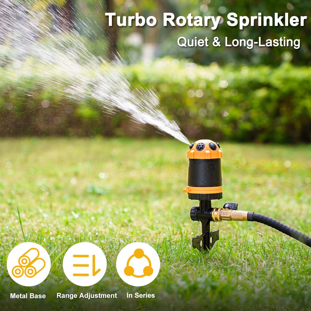 FANHAO Gear Drive Sprinkler shows the 6-pattern dial for versatile watering