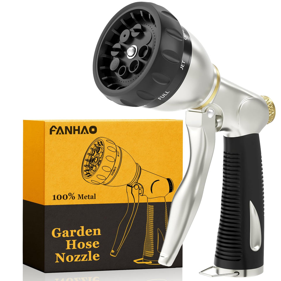 FANHAO heavy-duty garden hose nozzle with 8 patterns for versatile watering