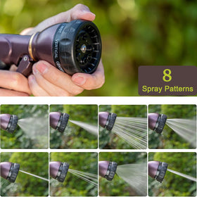 Eight spray patterns on FANHAO nozzle for versatile garden tasks.