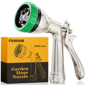 FANHAO heavy-duty garden hose nozzle front view shows durable metal build for reliable watering