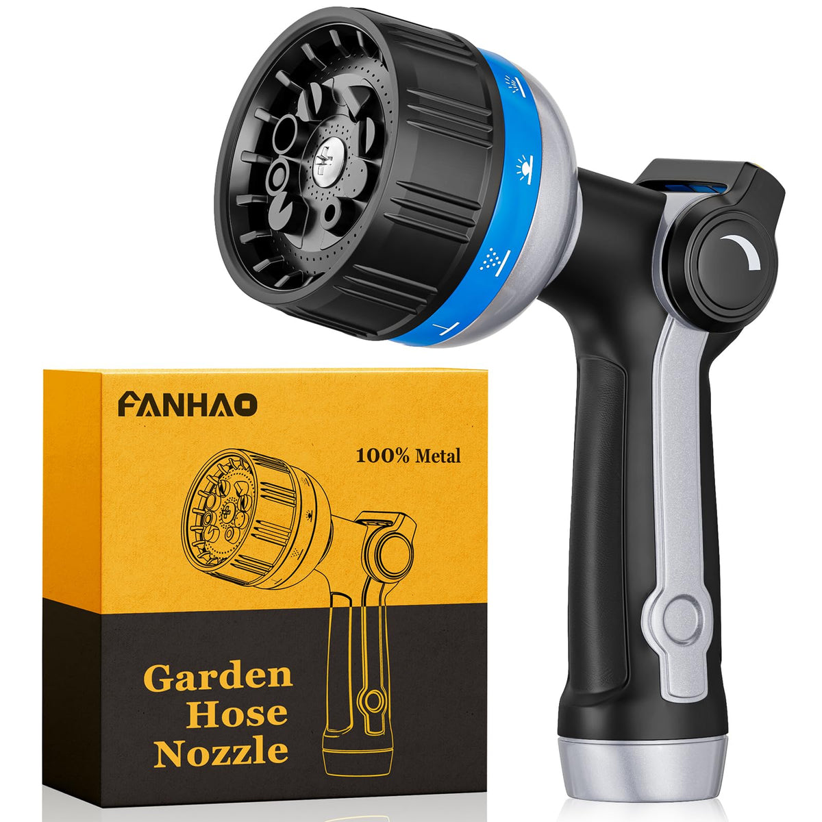 FANHAO heavy-duty metal garden hose nozzle with durable construction for outdoor use