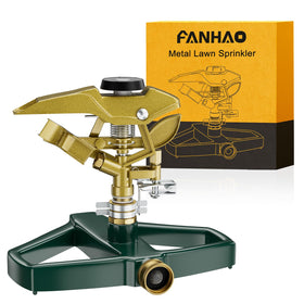 FANHAO metal-base pulsating sprinkler delivers durable coverage for large lawns.