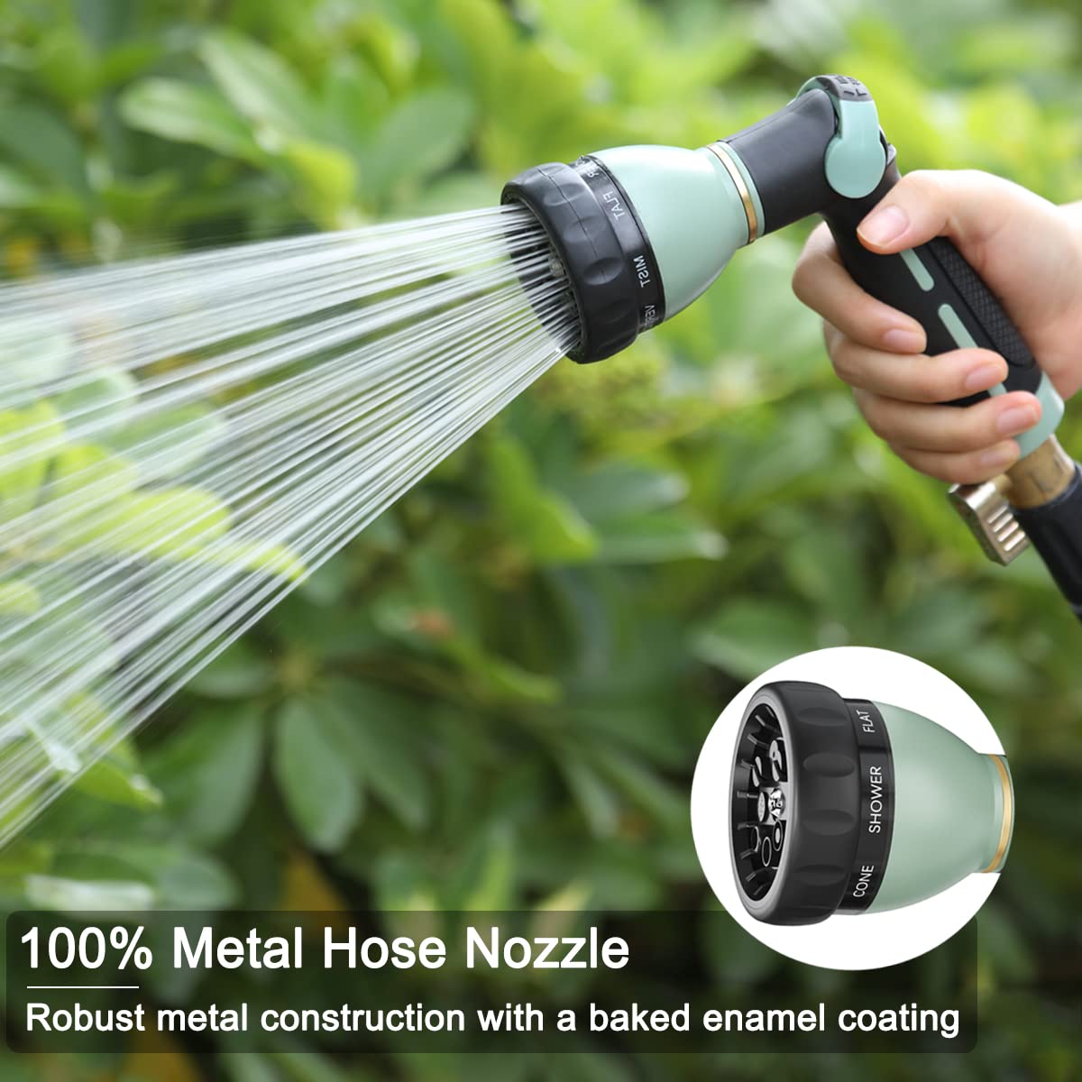 FANHAO nozzle with eight-pattern dial offers versatile watering options for plants and cleaning.