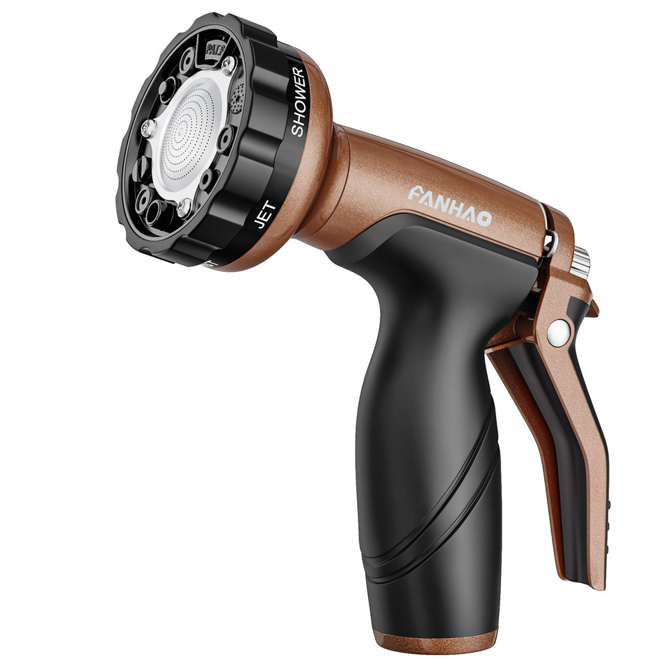 FANHAO metal garden hose nozzle front dial enables precise six-pattern control