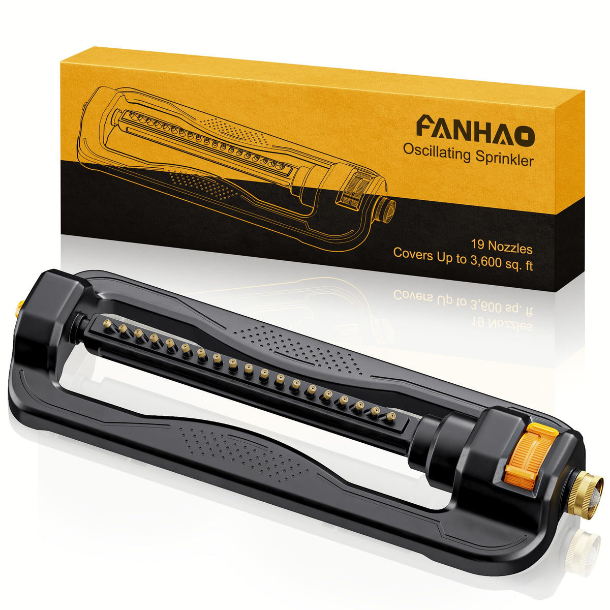 FANHAO oscillating sprinkler in action watering a wide lawn area for even coverage