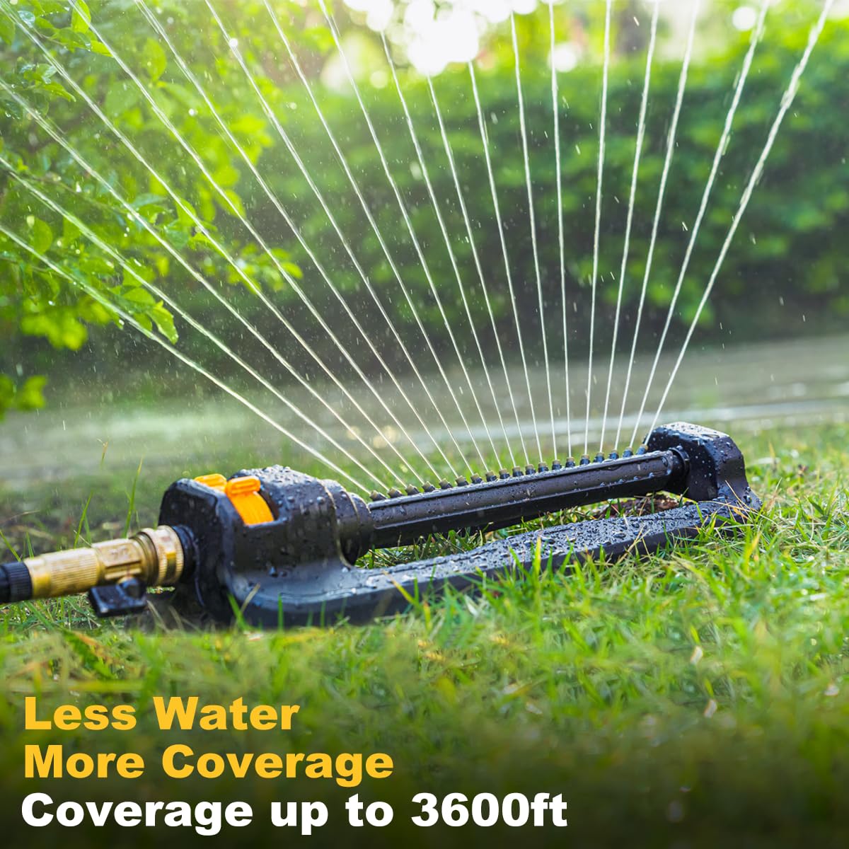 FANHAO sprinkler connected to a standard hose with no adapters needed