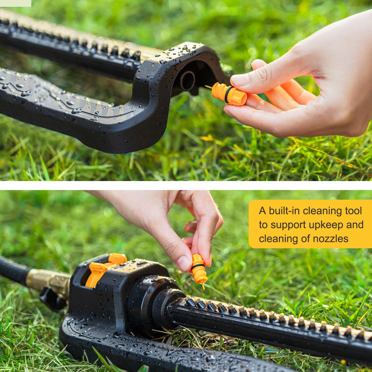 FANHAO sprinkler used across lawn, garden, and patio for versatile watering