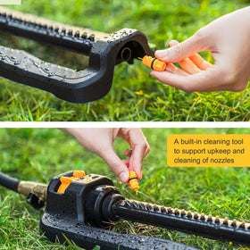 FANHAO sprinkler used across lawn, garden, and patio for versatile watering