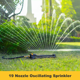 Close-up of FANHAO sprinkler nozzles showing 19 outlets for precise watering