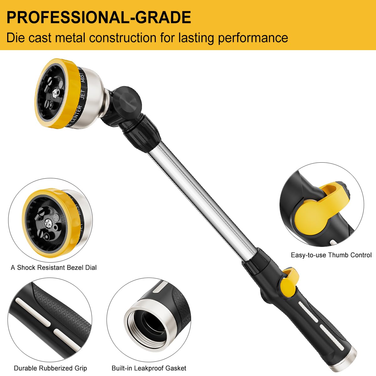 FANHAO watering wand close-up demonstrates thumb flow control for easy one-handed use.