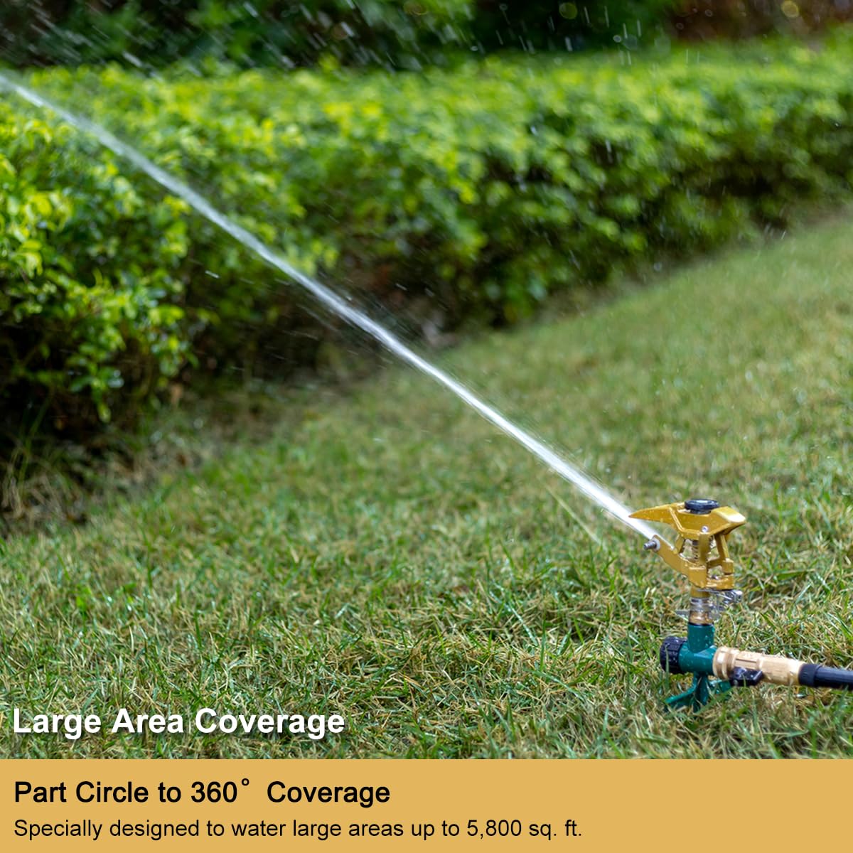 FANHAO sprinkler on a lush lawn illustrating up to 5800 sq ft coverage.