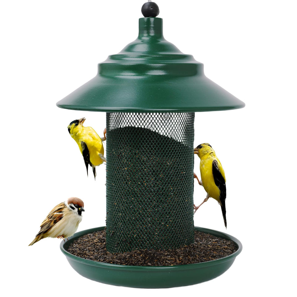 Fanosy Finch Feeder all-metal squirrel-proof construction for durable outdoor use.
