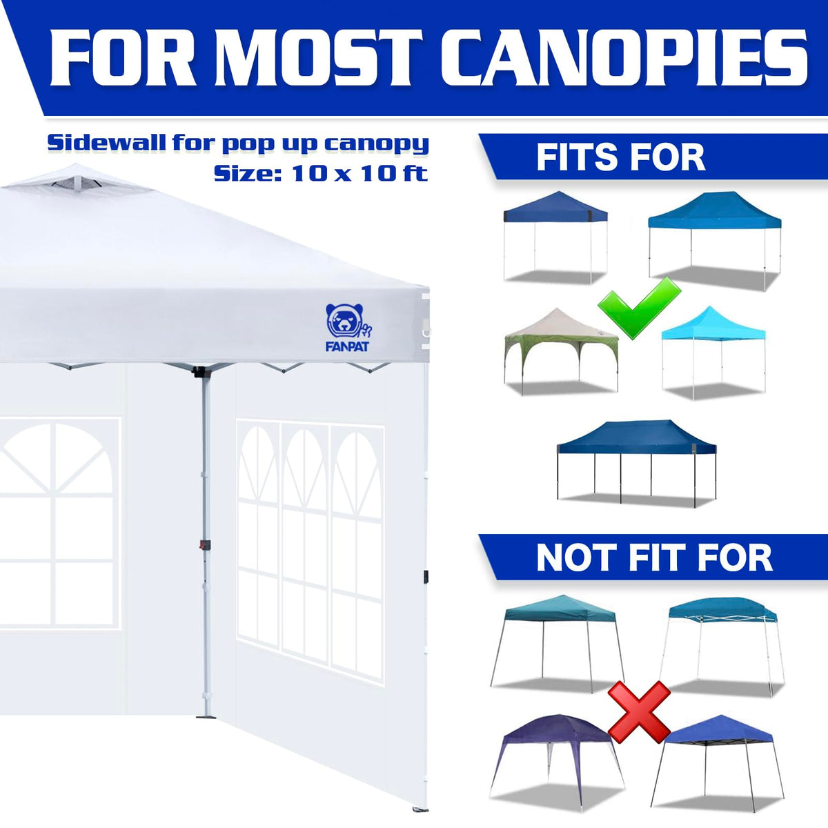Fanpat 10x10 standard-fit sidewalls suitable for most straight-leg canopies