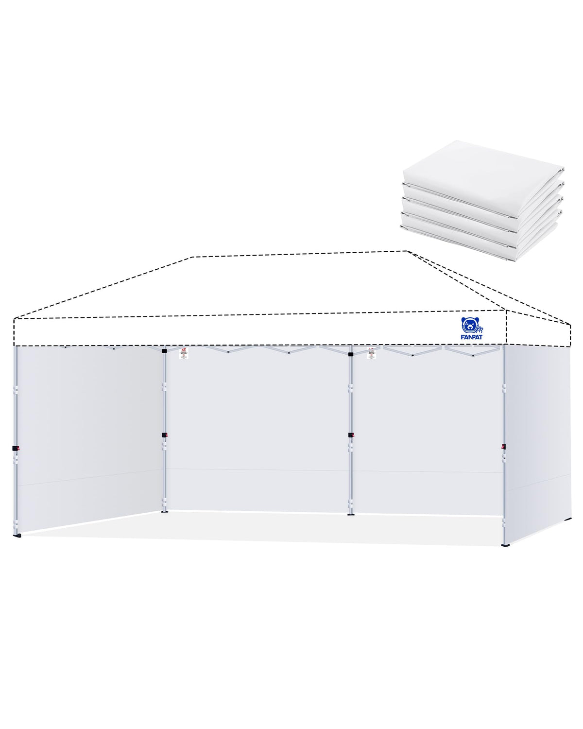 Fanpat sidewalls for 10x20 canopy showing private three-sided enclosure with UV protection