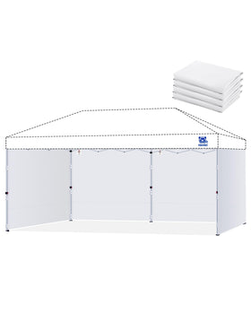 Fanpat sidewalls for 10x20 canopy showing private three-sided enclosure with UV protection