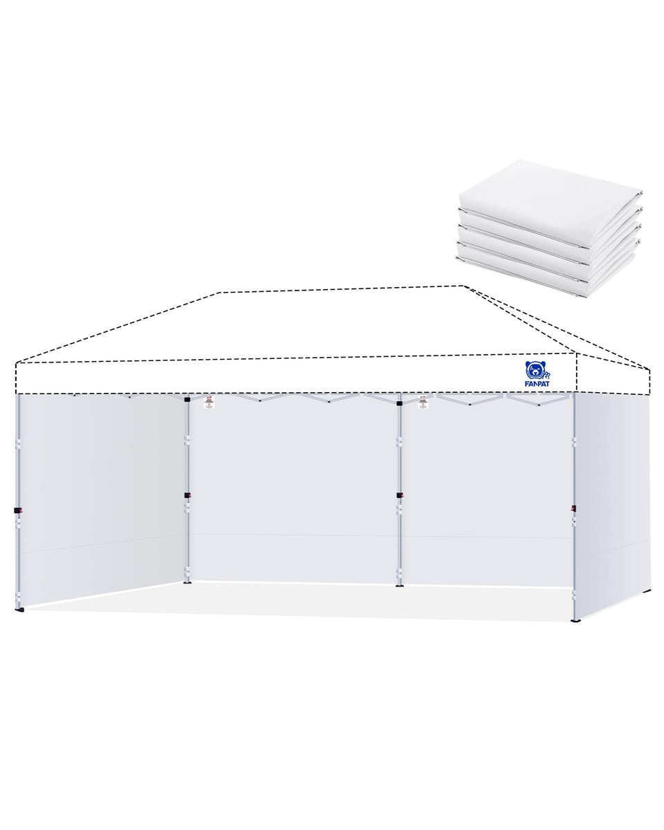 Fanpat sidewalls for 10x20 canopy showing private three-sided enclosure with UV protection