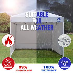 FANPAT sidewalls on a 10x10 canopy provide weather-ready coverage