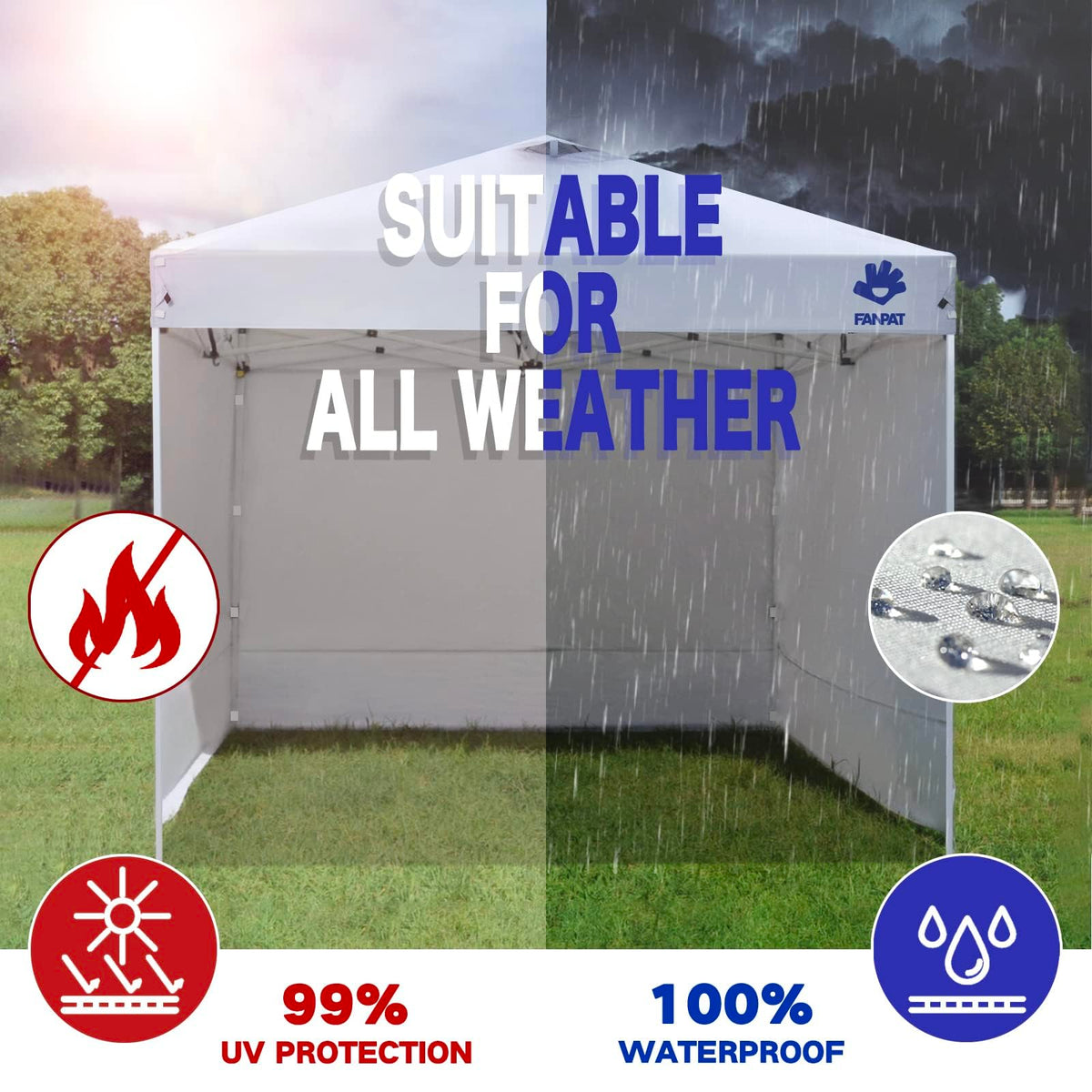 Fanpat sidewalls provide 99% UV protection for guests